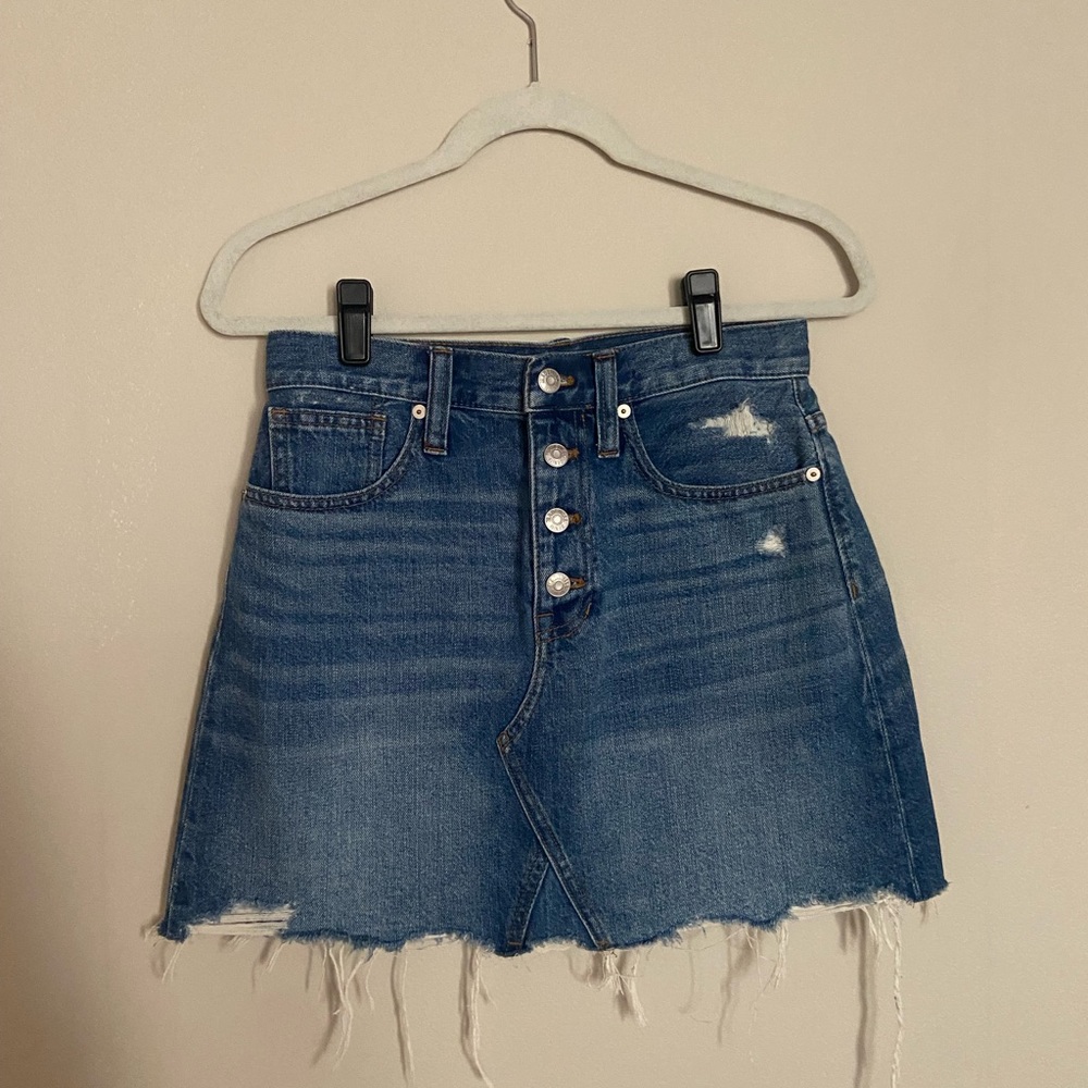 Madewell Blue Denim Frayed Mini Skirt